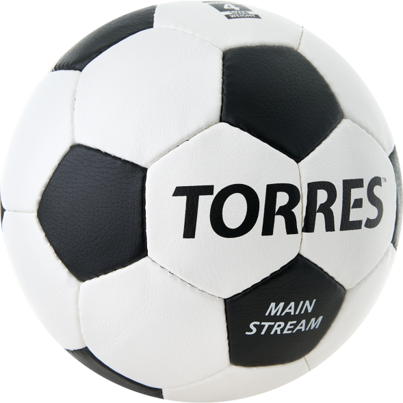 Мяч футб. TORRES Main Stream, F30184,р.4, 32 пан. ПУ, 4 под. слоя, руч. сшив., бело-черный