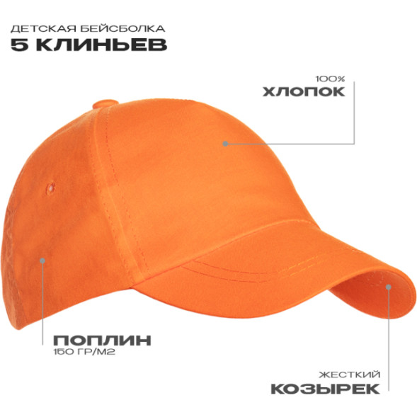 Бейсболка детская STAN 5 клиньев хлопок 150, 10JU